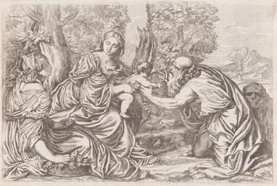 Titian etching from 1682 The Madonna and Child with Saint Jerome and Saint Dorothy